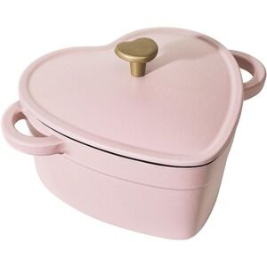 New Pink Heart Shaped 2-Quart Cast Iron Dutch Oven by Drew Barrymore